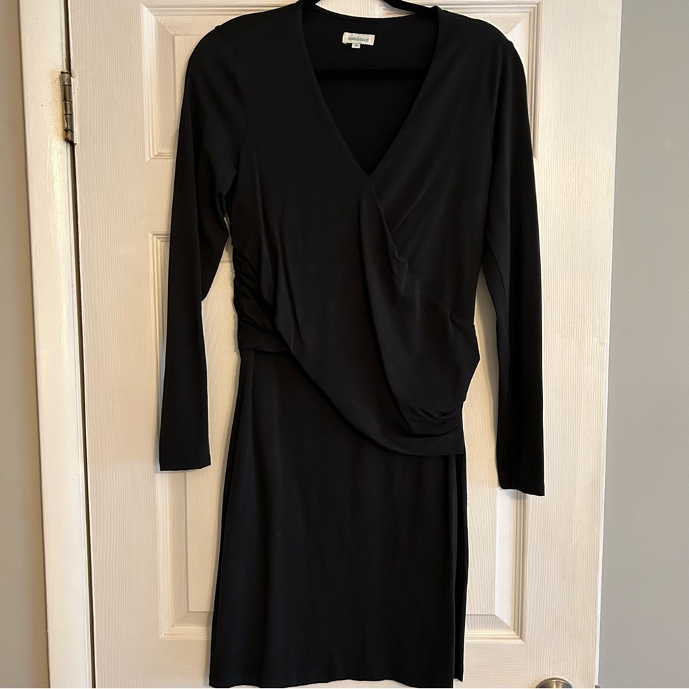 Sundance long sleeve black wrap dress modal blend midi  size Medium